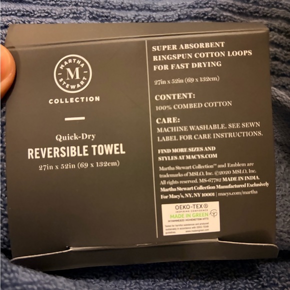 NWT Martha Stewart Blue Quick-Dry Reversible Bath Towel - Picture 2 of 2